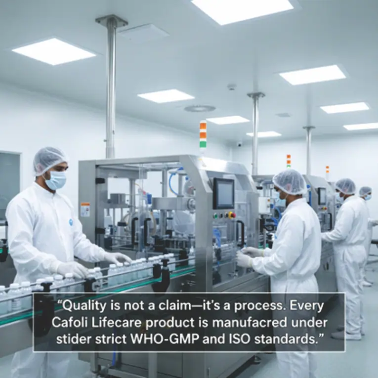 WHO GMP and ISO certified pharmaceutical manufacturing by Cafoli Lifecare